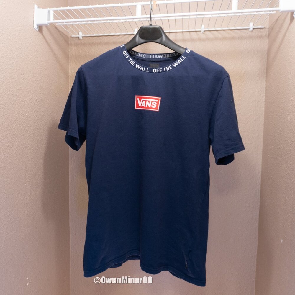 Vans "Off the Wall" Navy Blue T-Shirt with Red Logo - Size XL